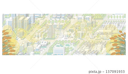 花粉が飛散する街並み. アイソメ図で描いた都市. 137091933