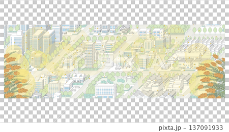 花粉が飛散する街並み. アイソメ図で描いた都市. 137091933