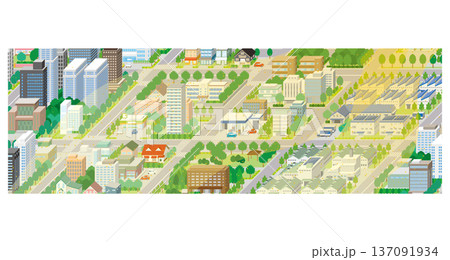 黄砂に覆われた霞んだ街並み. アイソメ図で描いた都市. 137091934