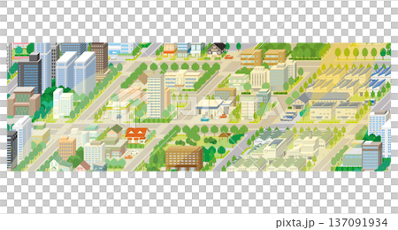 黄砂に覆われた霞んだ街並み. アイソメ図で描いた都市. 137091934