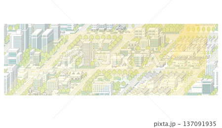 黄砂に覆われた霞んだ街並み. アイソメ図で描いた都市. 137091935