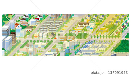 黄砂に覆われた霞んだ街並み. アイソメ図で描いた都市. 137091938