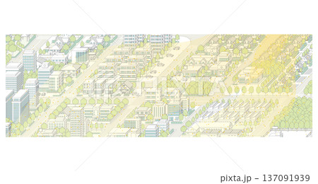 黄砂に覆われた霞んだ街並み. アイソメ図で描いた都市. 137091939