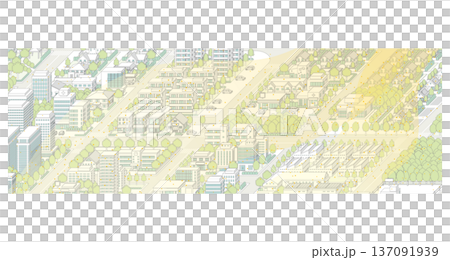 黄砂に覆われた霞んだ街並み. アイソメ図で描いた都市. 137091939
