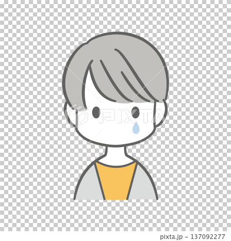 片目から涙を流すショートヘアの女性のイラスト 137092277