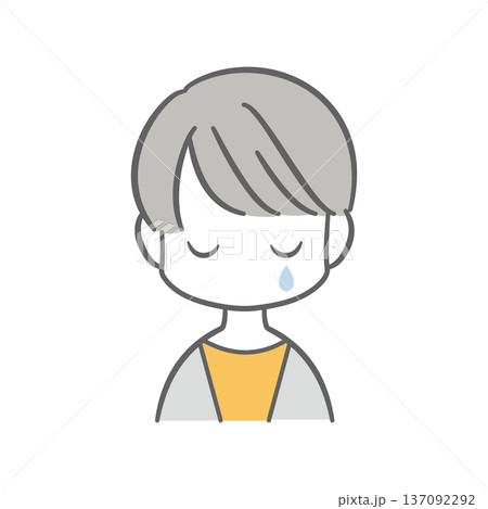 両目を閉じて涙を流すショートヘアの女性のイラスト 両目を閉じて涙を流すショートヘアの女性のイラスト 137092292