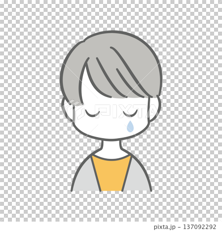 一幅描繪短髮女子閉著雙眼、淚流滿面的插圖 137092292