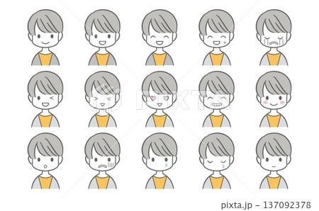 ショートヘアの女性のイラスト15個セット 137092378