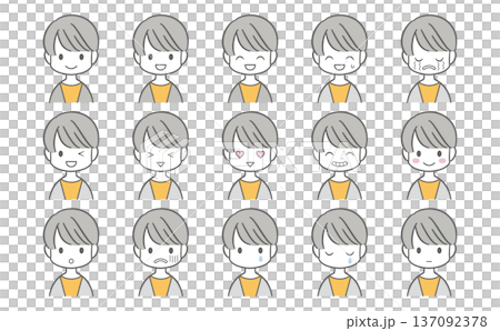Set of 15 illustrations of women with short hair Set of 15 illustrations of women with short hair 137092378