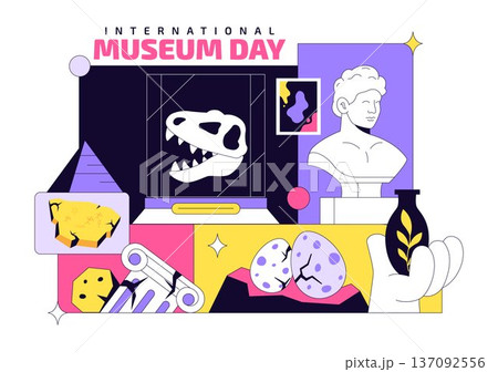 International Museum Day Illustration Featuring a Gallery Building, Cultural Heritage Elements, and Artworks for Educational And Historical Events 137092556