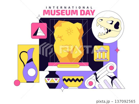 International Museum Day Illustration Featuring a Gallery Building, Cultural Heritage Elements, and Artworks for Educational And Historical Events 137092565