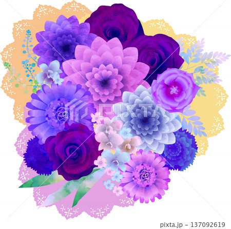 パープル系の花のブーケ・オレンジレース 137092619