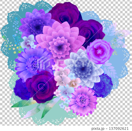 紫色花束佐綠色蕾絲 137092621