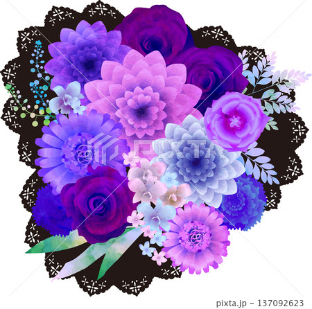 パープル系の花のブーケ・黒レース 137092623