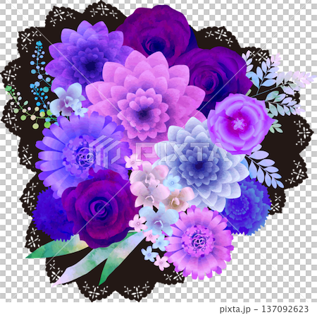 パープル系の花のブーケ・黒レース 137092623