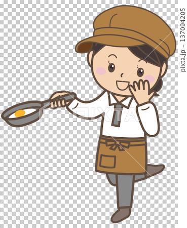 朝食づくりをする女性|目玉焼き調理シーン素材 朝食づくりをする女性|目玉焼き調理シーン素材 137094205