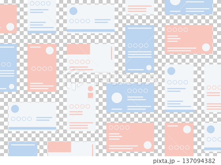 青とピンクの名刺がきれいに並んでいる背景透過のイラスト 137094382