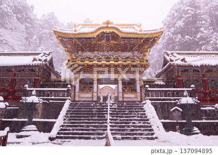 日光市 日光東照宮 雪景色の陽明門 日光市 日光東照宮 雪景色の陽明門 137094895