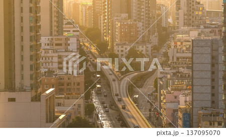 Golden Hour Light Shines Across Bustling Kowloon Road Network Feb 15 2026 137095070