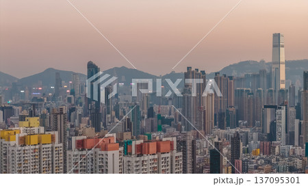 Colorful Kowloon High Rises Glow Against Deepening Evening Skyline Feb 13 2026 Colorful Kowloon High Rises Glow Against Deepening Evening Skyline Feb 13 2026 137095301
