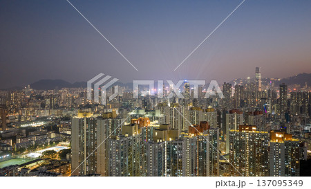 Colorful Kowloon High Rises Glow Against Deepening Evening Skyline Feb 13 2026 137095349
