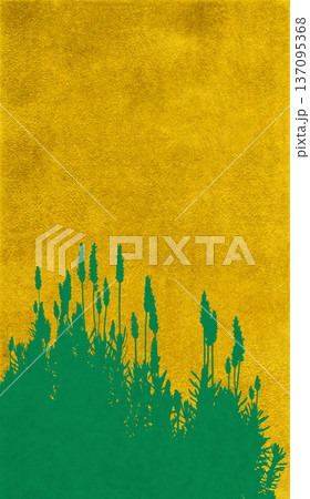 花咲くラベンダーを金箔に描いた、和風のシルエットアート	 137095368