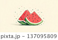 Two cute cartoon watermelon slices with seeds 137095809