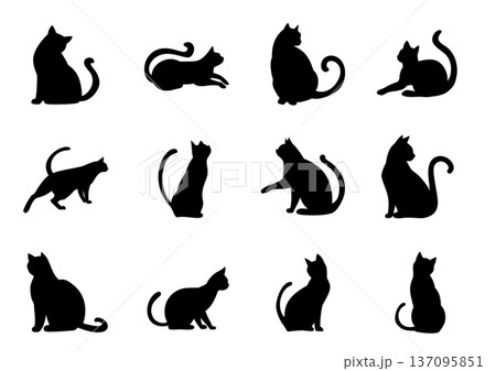 おしゃれでシンプルな猫のシルエットセット おしゃれでシンプルな猫のシルエットセット 137095851