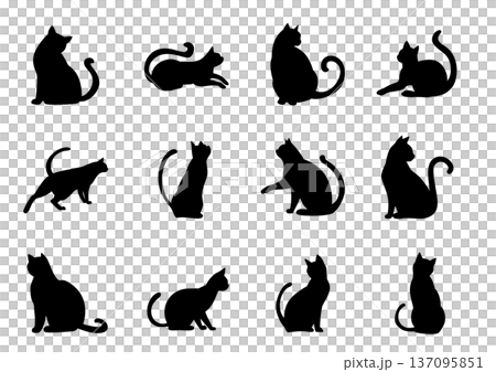 おしゃれでシンプルな猫のシルエットセット おしゃれでシンプルな猫のシルエットセット 137095851