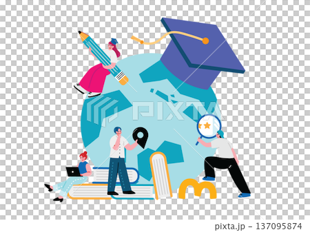 Illustration of international students setting off on a journey around the world 137095874