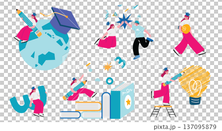 Illustration set of a girl studying abroad 137095879