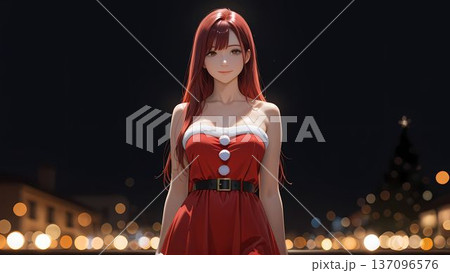 街中でクリスマスの衣装を着ている女性 137096576