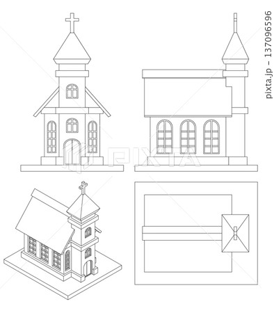 Church. Various viewing. Silhouettes. Isolated on white background. Vector illustration. 137096596