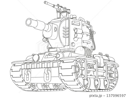 A stylized heavy Soviet tank. Silhouettes. A perspective view. Isolated on white background. 137096597