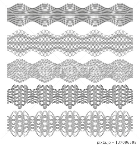 Ornament. A set of guilloche elements. Watermark patterns. Isolated on white background. Ornament. A set of guilloche elements. Watermark patterns. Isolated on white background. 137096598