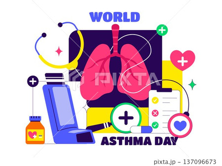 World Asthma Day Vector Illustration on May 2 Featuring Inhaler, Medical Equipment, and Lung Health Prevention in Healthcare Flat Cartoon Background World Asthma Day Vector Illustration on May 2 Featuring Inhaler, Medical Equipment, and Lung Health Prevention in Healthcare Flat Cartoon Background 137096673