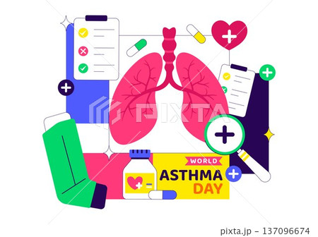 World Asthma Day Vector Illustration on May 2 Featuring Inhaler, Medical Equipment, and Lung Health Prevention in Healthcare Flat Cartoon Background World Asthma Day Vector Illustration on May 2 Featuring Inhaler, Medical Equipment, and Lung Health Prevention in Healthcare Flat Cartoon Background 137096674