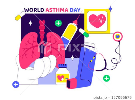 World Asthma Day Vector Illustration on May 2 Featuring Inhaler, Medical Equipment, and Lung Health Prevention in Healthcare Flat Cartoon Background 137096679
