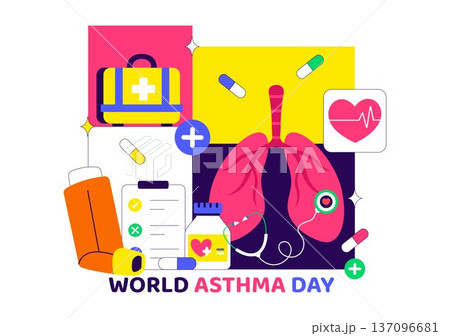 World Asthma Day Vector Illustration on May 2 Featuring Inhaler, Medical Equipment, and Lung Health Prevention in Healthcare Flat Cartoon Background 137096681