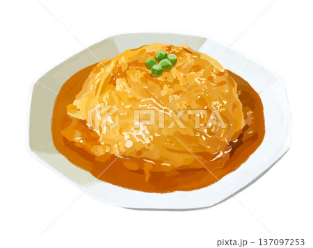 天津飯（グリンピース付き）八角皿 137097253