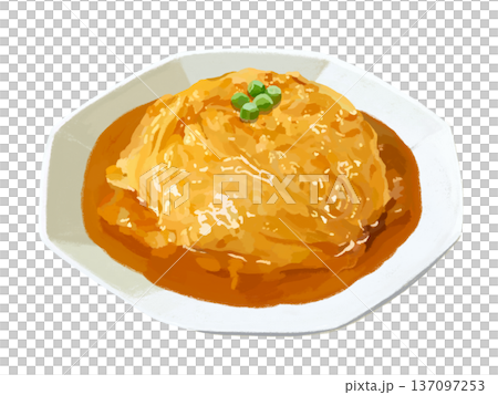 天津飯（グリンピース付き）八角皿 137097253