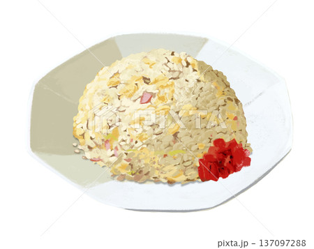 焼飯（チャーハン）八角皿、福神漬け付き 137097288