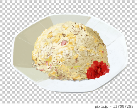 焼飯（チャーハン）八角皿、福神漬け付き 137097288