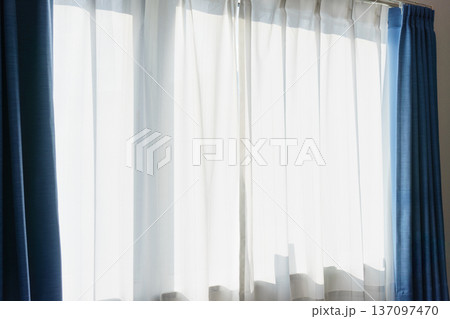 日差しが差し込むレースカーテン 137097470