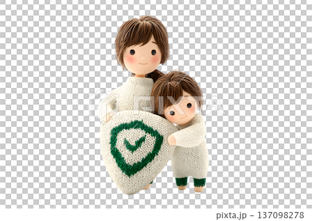 子どもの安全を盾で守る母。子供は母にすがりつきます。 子どもの安全を盾で守る母。子供は母にすがりつきます。 137098278