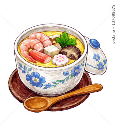 蒸し碗に入った海鮮茶わん蒸しイラスト 137098675