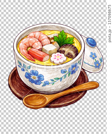 蒸し碗に入った海鮮茶わん蒸しイラスト 137098675