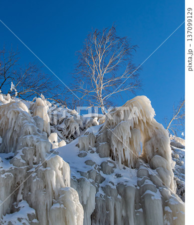 Icicles on the rocks 137099129