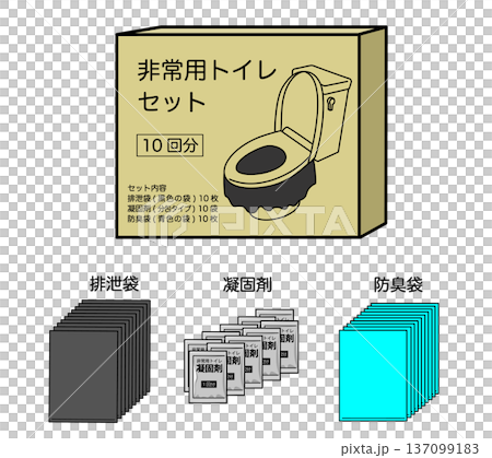 非常用トイレセット・パッケージと内容物（文字入り） 137099183