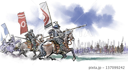 馬上の侍の後ろ姿-合戦準備 馬上の侍の後ろ姿-合戦準備 137099242